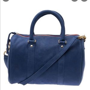 Clare V petite duffel bag in navy and red
